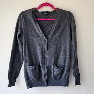 Ralph Lauren Sport Merino Wool Cardigan | Women's Large | Charcoal Gray Pockets